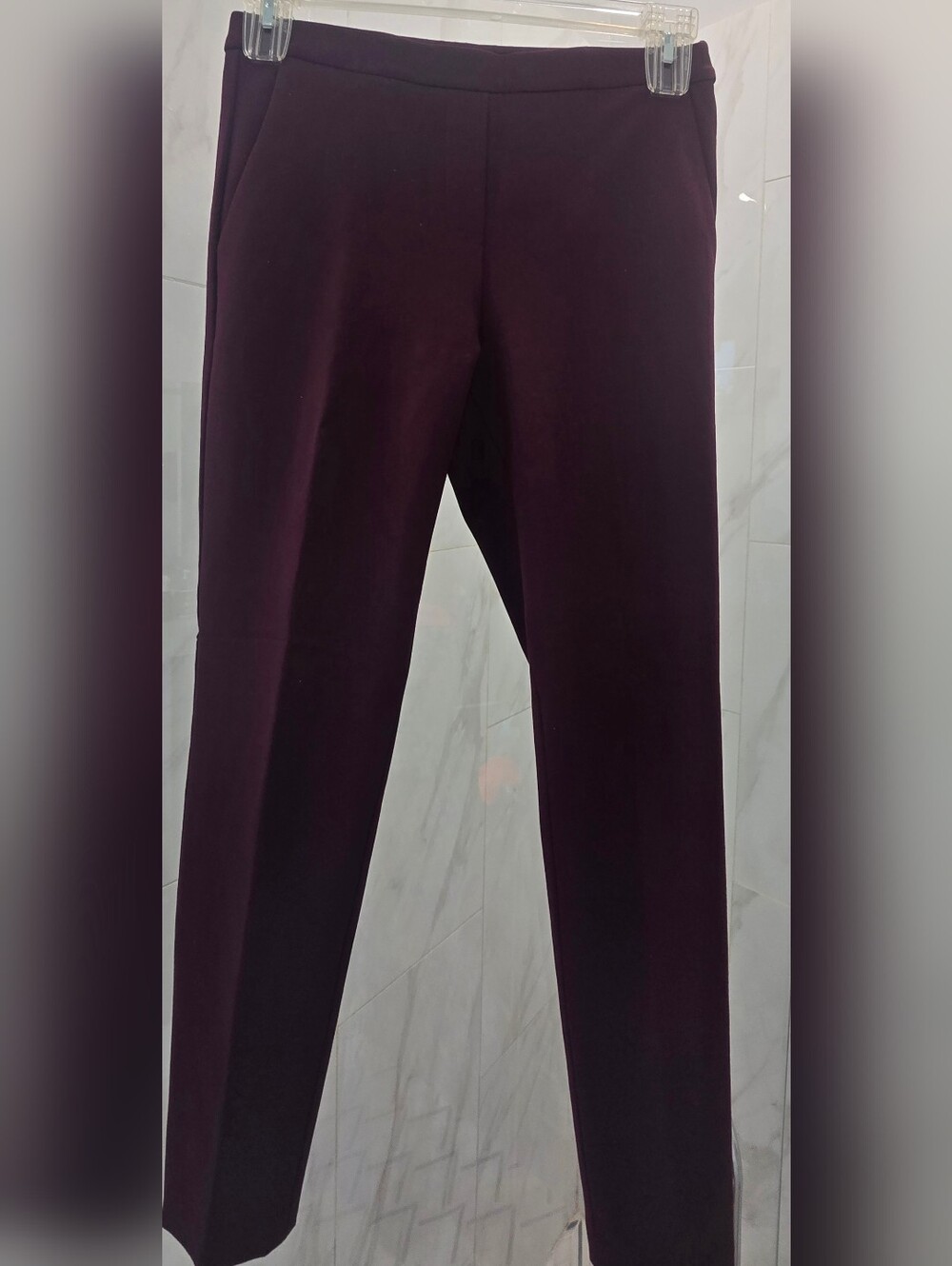 ANTONIO MELANI Plum-Burgundy Straight-Leg Pull-on Pants, Front Pockets, Sz: 4.